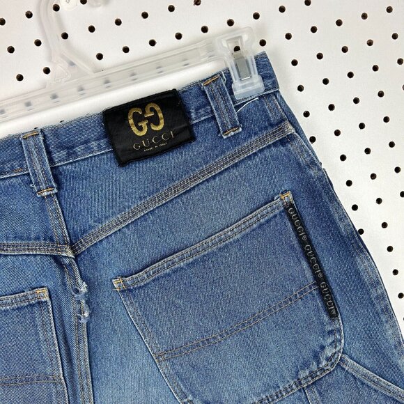 Baggy Jean Shorts Sz 34 Jorts Wide Leg Skate Y2K Distressed Work Wear 90s Italy - Picture 2 of 7